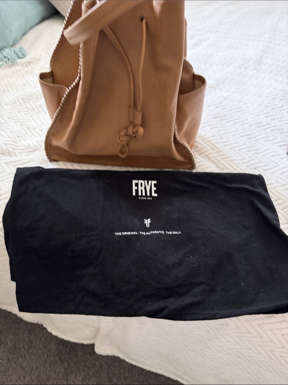 Frye Tan Leather Drawstring Backpack - Picture 1 of 6